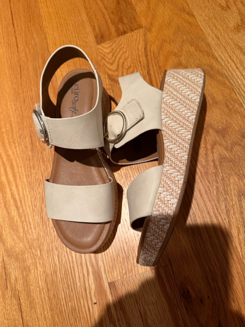 Cream Wedge Sandals with Buckle -Size 7